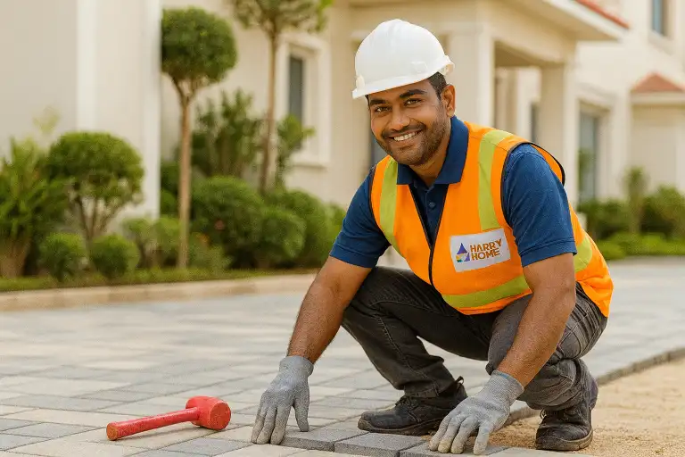 Interlock paving tile installation in Kochi driveway