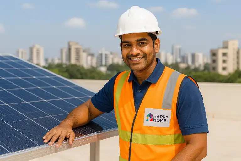 Rooftop solar panel installation in Kochi