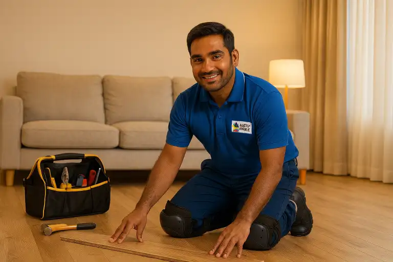 Wooden flooring installation in Kochi home